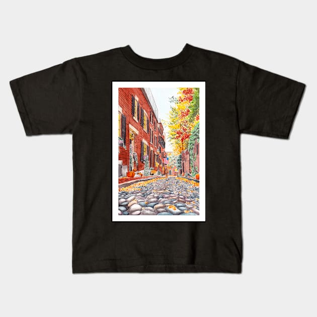 Boston, Acorn Street Kids T-Shirt by NorrskenArt